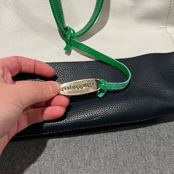 CYNTHIA ROWLEY Navy Green White Color Block Leather XL Tote - Picture 2 of 5